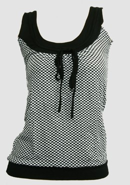 Front - Check black-white top fashion top