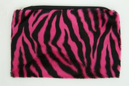 Zebra pink fluffy cosmetic bag