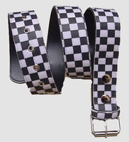 Check black-white belt fluffy belt