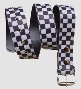 Check black-white belt fluffy belt