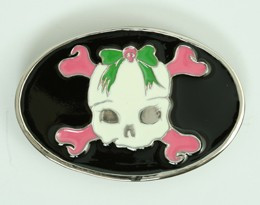 Oval Cute Skull Green Lace Medium Buckle