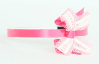 Lace D pink / white-L pink medium bow