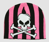 Skull V black-pink skull beanie