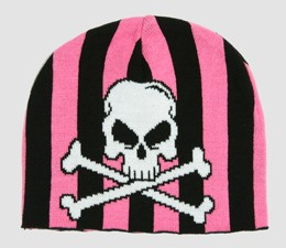 Skull V black-pink skull beanie