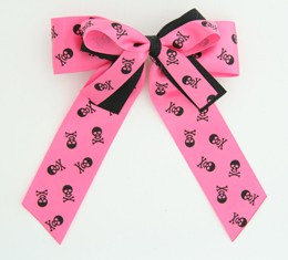 Skull pink double hair clips piece