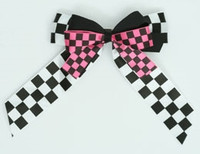 Check black-white / pink double hair clips piece