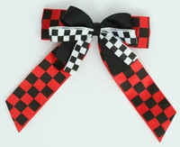 Check black-red / white double hair clips piece