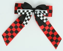 Check black-red / white double hair clips piece