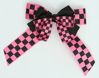Check black-pink double hair clips piece