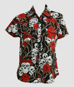 Skull rose black shirts lady