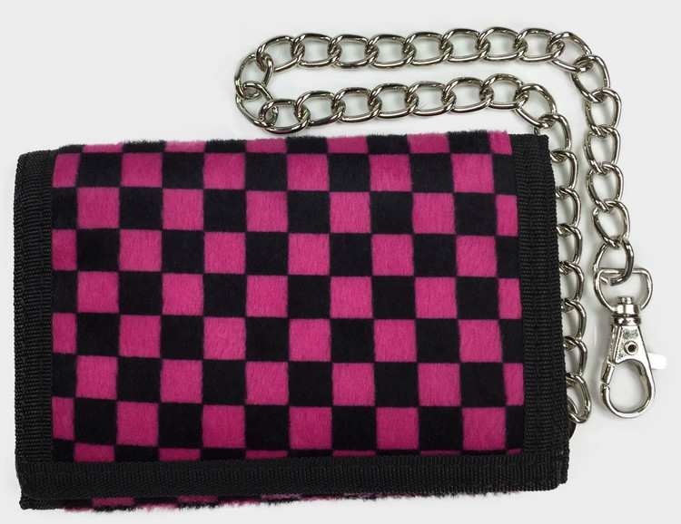Check black-pink fluffy with chain wallet