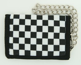 Check black-white fluffy with chain wallet