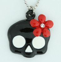 Skull flower black-red skull necklace
