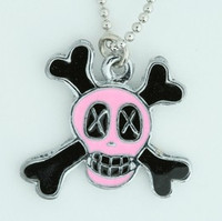 Cross eye pink skull necklace
