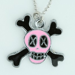 Cross eye pink skull necklace