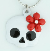 Skull flower white-red skull necklace