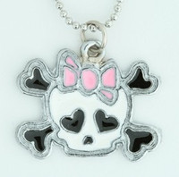 Cute skull bone white-pink skull necklace