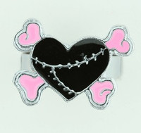 Heart bone black-pink sweet ring