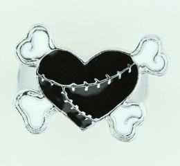 Heart bone black-white sweet ring