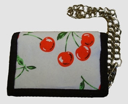 Cherry black cotton mixed with chain wallet