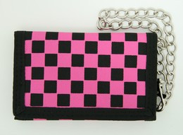 Check pink mixed with chain wallet