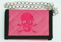 Skull plain pink embroidery with chain wallet