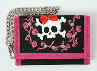 Skull lace pink embroidery with chain wallet