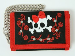 Skull lace red embroidery with chain wallet