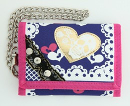 Skull heart purple embroidery with chain wallet