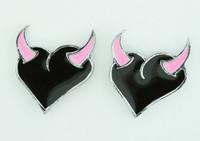 Heart horn black-pink cute stud