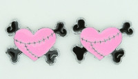 Heart bone pink-black cute stud