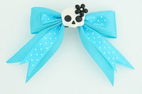 Dot blue / cute skull flower white-black blue cute skull