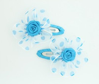 Dot TR blue flower hair clips pair