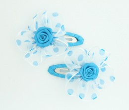 Dot TR blue flower hair clips pair