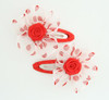 Dot TR red flower hair clips pair