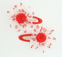 Dot TR red flower hair clips pair