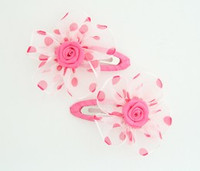Dot TR pink flower hair clips pair