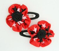Star red flower hair clips pair