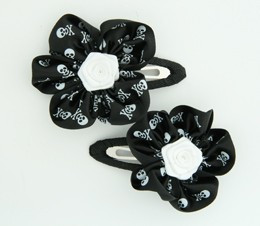 Skull black flower hair clips pair