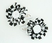 Check big white flower hair clips pair