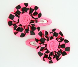 Check big pink flower hair clips pair