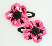 Star pink flower hair clips pair