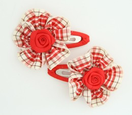 Scotch red flower hair clips pair