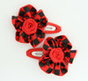 Check big red flower hair clips pair