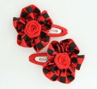 Check big red flower hair clips pair