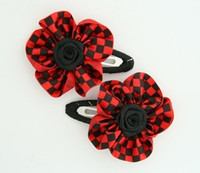 Check small red flower hair clips pair