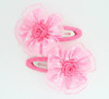 Dot L-pink flower hair clips pair