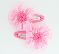 Dot L-pink flower hair clips pair