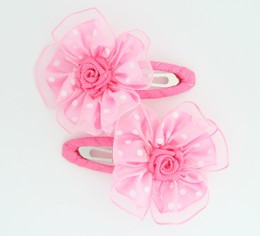 Dot L-pink flower hair clips pair
