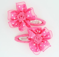 Dot D-pink flower hair clips pair